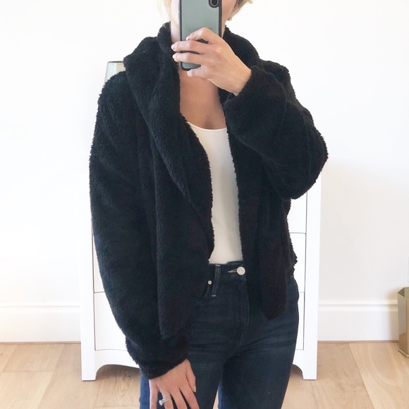 LAST 1! Black Faux Fur Hoodie Cardigan - Picture 3 of 8